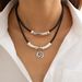 Double Layered Metal Curved With Ethnic Style Relief Pendant, Beaded Heart-shaped Collarbone Necklace_ipsvogv.com