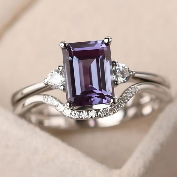 Platform's New Women's Pair Creative Inlaid With Purple Square Diamond Zircon Ring_ipsvogv.com