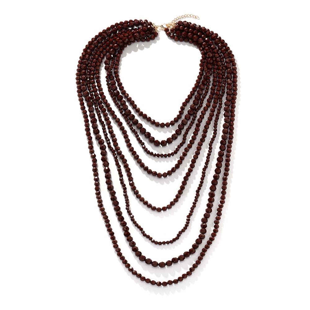 ZA Ethnic Style Multi-layer Layered Handmade Bead Necklace With Exaggerated Waterfall Shaped Long Collarbone Chain_ipsvogv.com