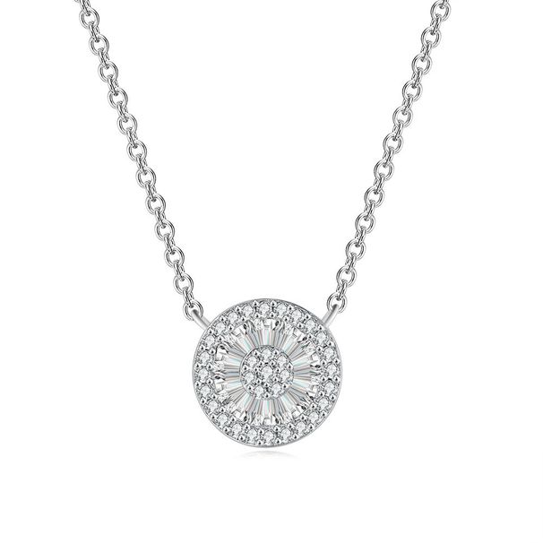Unisex popular round full diamond pendant necklace for women, zircon micro inlaid two color electroplated clavicle chain_ipsvogv.com