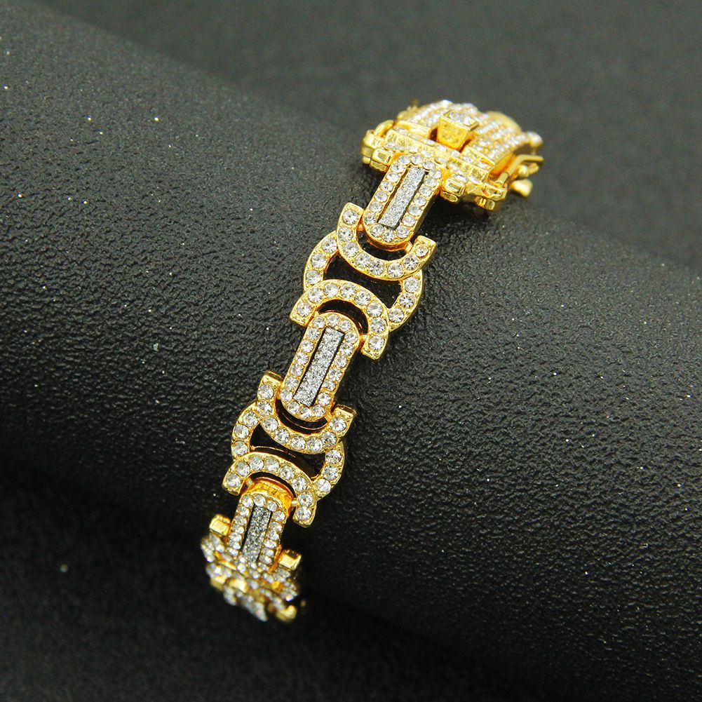 Mighty diamond studded spliced motorcycle punk for men, sparkling pink, cool hip-hop bracelet jewelry_ipsvogv.com