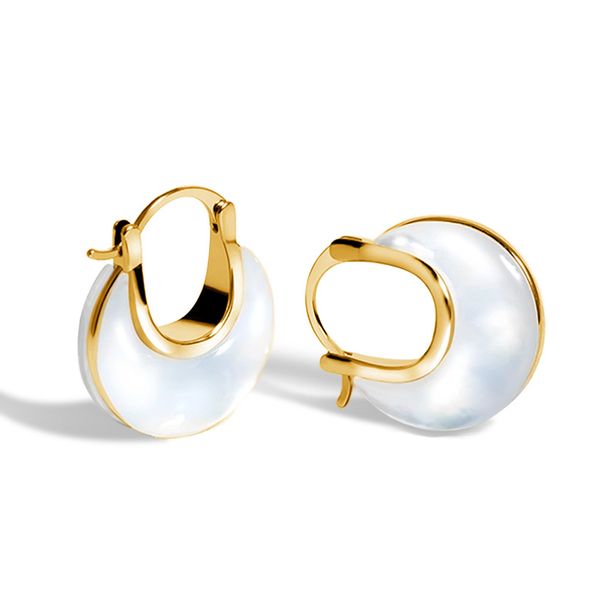 Women's Jewelry White Mother Of Pearl Earrings Light Luxury High End Design Sense Fashion Temperament Ear Buckle Hoop Earrings_ipsvogv.com