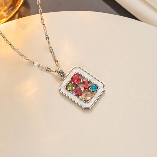 New Colored Zirconium Square Plate Pendant Necklace For Women In Bohemian Style Titanium Steel Lock Bone Chain Gold_ipsvogv.com