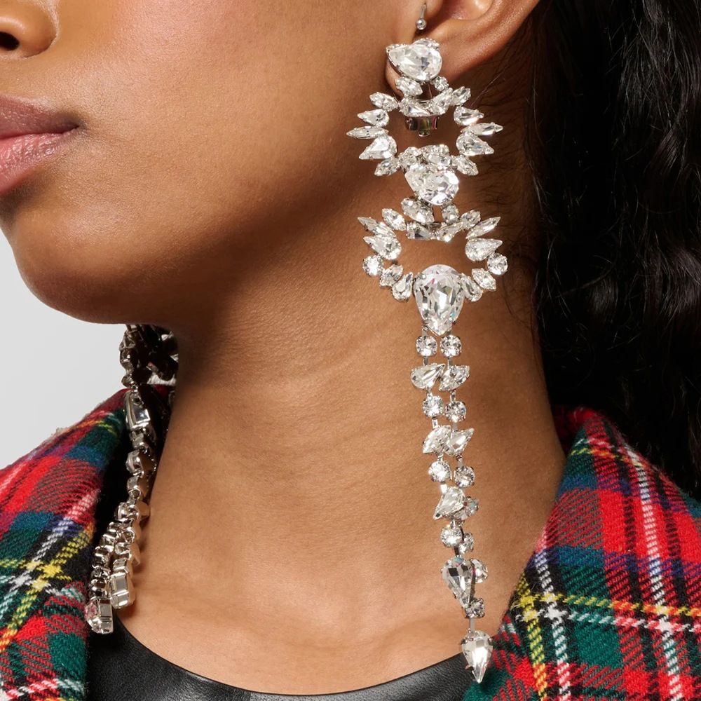 New Geometric Round Ear Clips Women's Pierced Tassel Earrings Versatile Rhinestone Earrings Earrings_ipsvogv.com