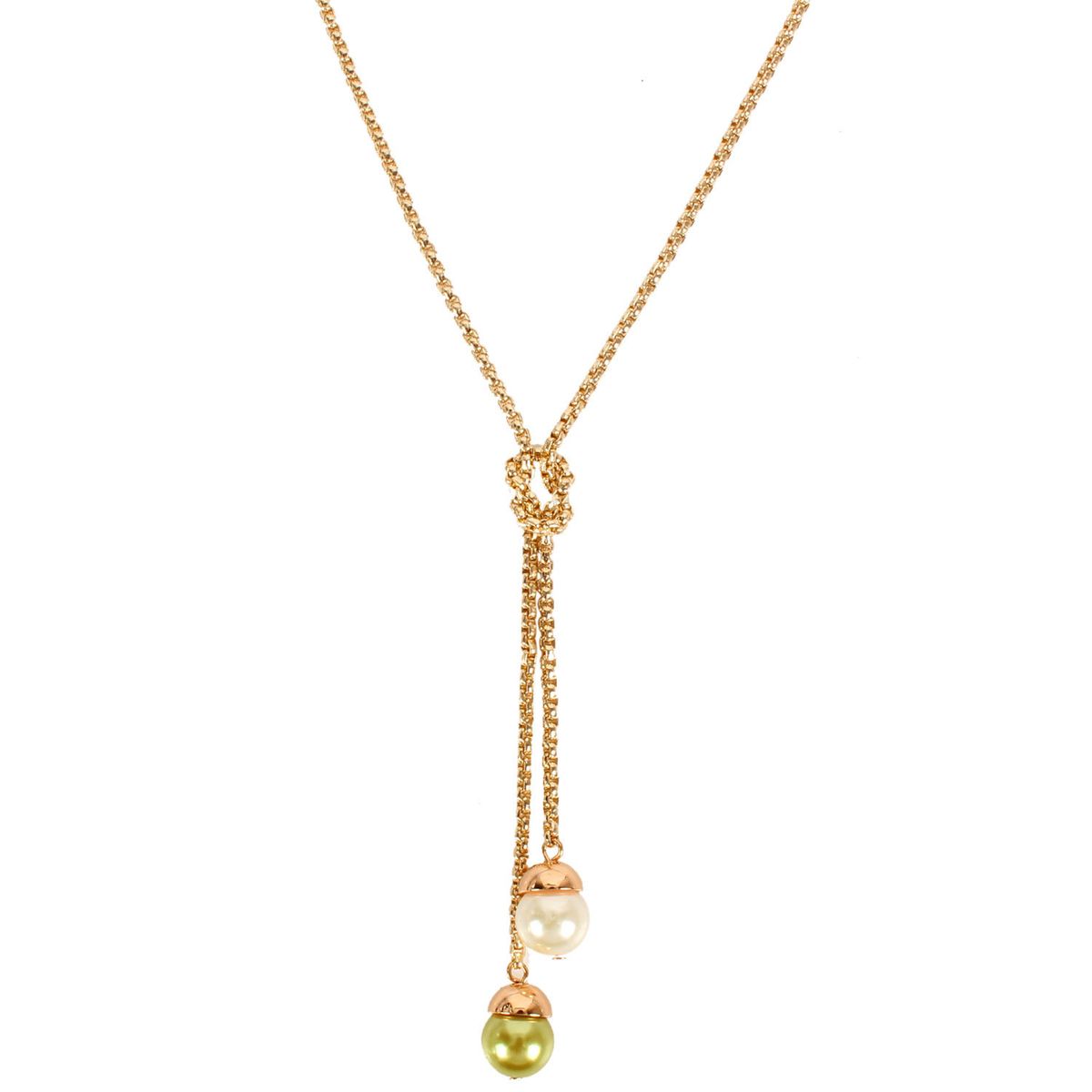 Jewelry Simple Fashion Sweet Trend Pearl Double Pendant Knotted Necklace For Women_ipsvogv.com