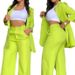 Women's Elegant Solid Color Slit Lapel Suit with Pockets Straight Leg Pants Two Piece Suit (No Vest)_ipsvogv.com