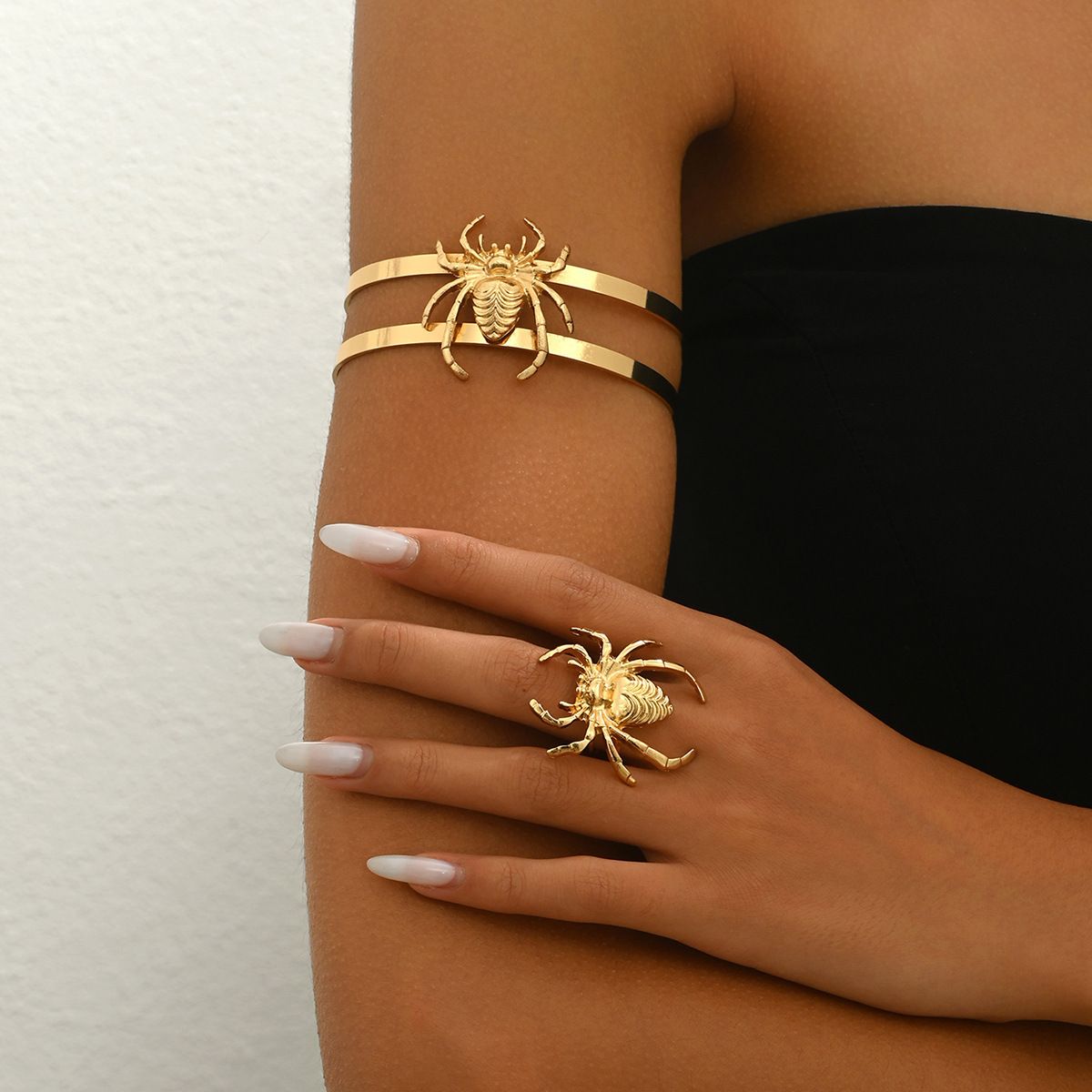 Hip hop style women's arm ring set, personalized spider niche design, versatile and adjustable opening bracelet_ipsvogv.com