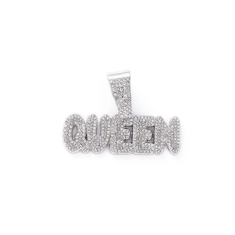 Creative New Full Diamond Letter Queen Pendant Necklace For Men And Women, Personalized Fashion Cuban Chain Accessory_ipsvogv.com