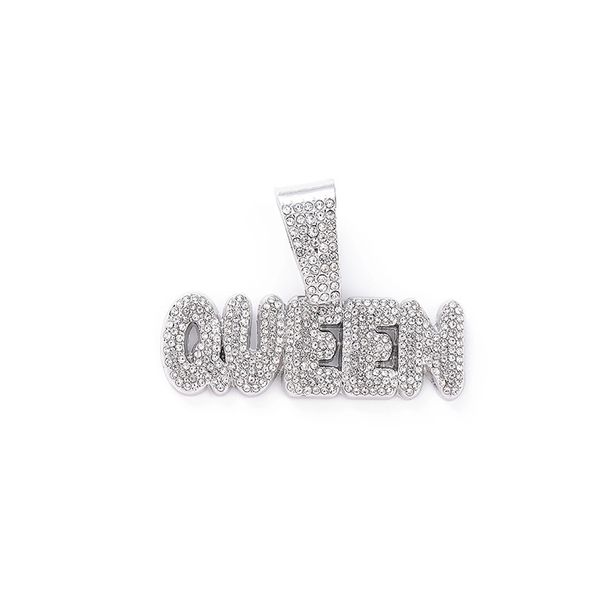 Creative New Full Diamond Letter Queen Pendant Necklace For Men And Women, Personalized Fashion Cuban Chain Accessory_ipsvogv.com