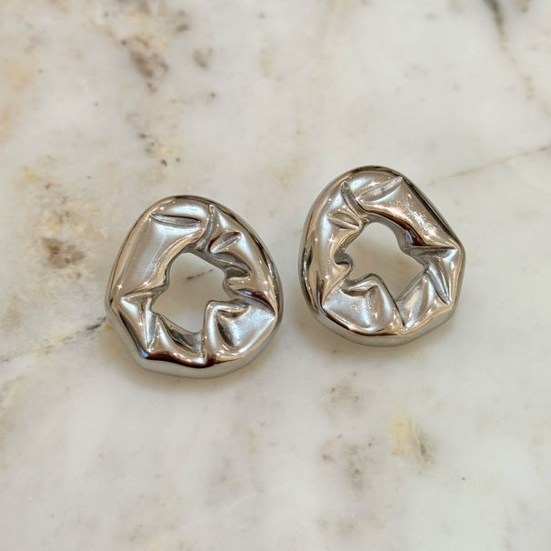 Hot Selling Real Gold Electroplated Titanium Steel Vintage Irregular Folds Black Hole Earrings_ipsvogv.com