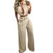 Women's fashion solid color lapel sexy sleeveless top casual pants suit_ipsvogv.com