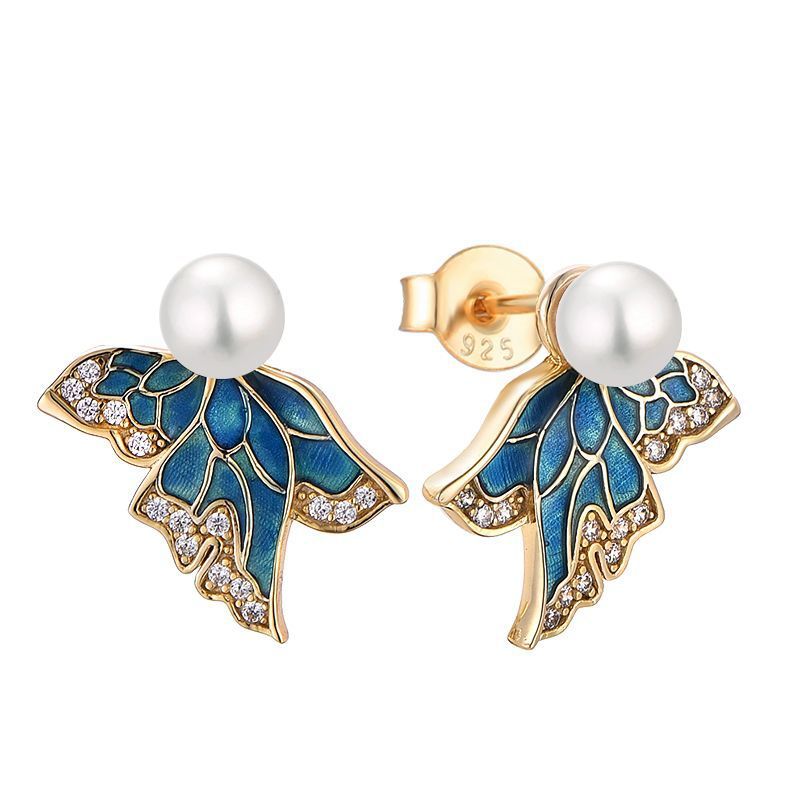 S925 sterling silver earrings for women high end butterfly pearl sterling silver earrings with drop glue for light luxury ear accessories jewelry_ipsvogv.com