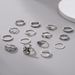Fashionable Spider Snake Parachute 8-shaped Skeleton Cross Irregular Chain Joint Ring 15 Piece Set_ipsvogv.com