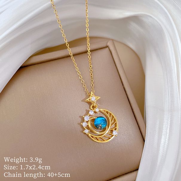 】 Star 【 Moon Planet Fashion Light Luxury Charm Gorgeous Full Diamond Necklace Women's Versatile Clavicle Chain Titanium 【 】_ipsvogv.com