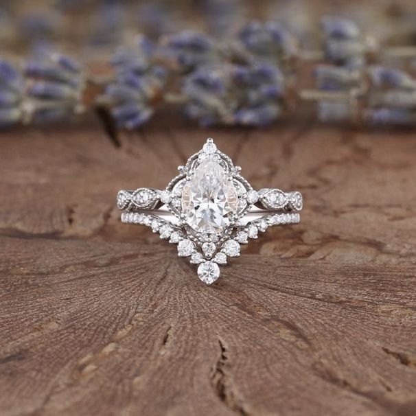 Sanjie Couple Water Drop Lace Crown Set Ring Female_ipsvogv.com