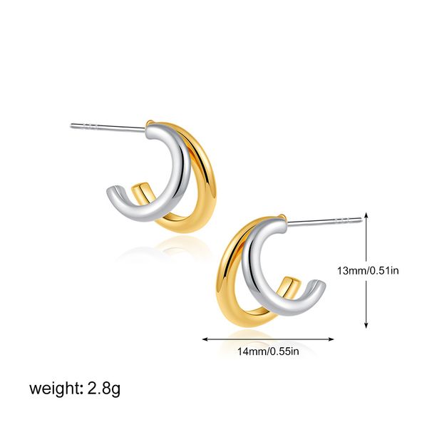 Women’s Jewelry Set Fashion Hot Selling Smooth Earrings Gold And Silver Mixed Copper Plated INS Style Geometric Three Piece Set Earrings_ipsvogv.com