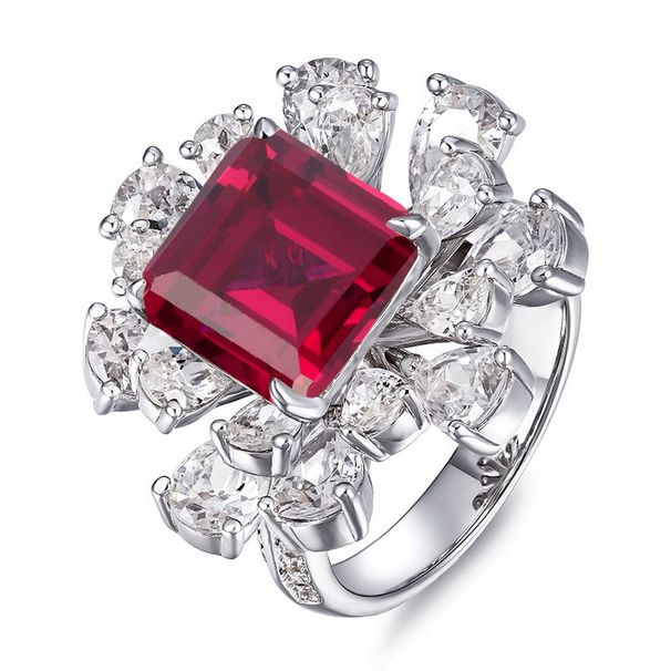 Atmospheric fashion cultivation colored gem ring S925 silver inlaid red, blue and green sapphire closed index finger ring_ipsvogv.com