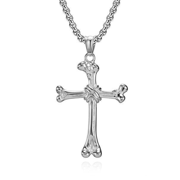 Titanium steel bone cross necklace niche personality neutral style wear accessories_ipsvogv.com