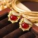 Vintage Red Green Agate Zircon Earrings with Silver Needles, Light Luxury, Small High End Earrings, Autumn and Winter_ipsvogv.com