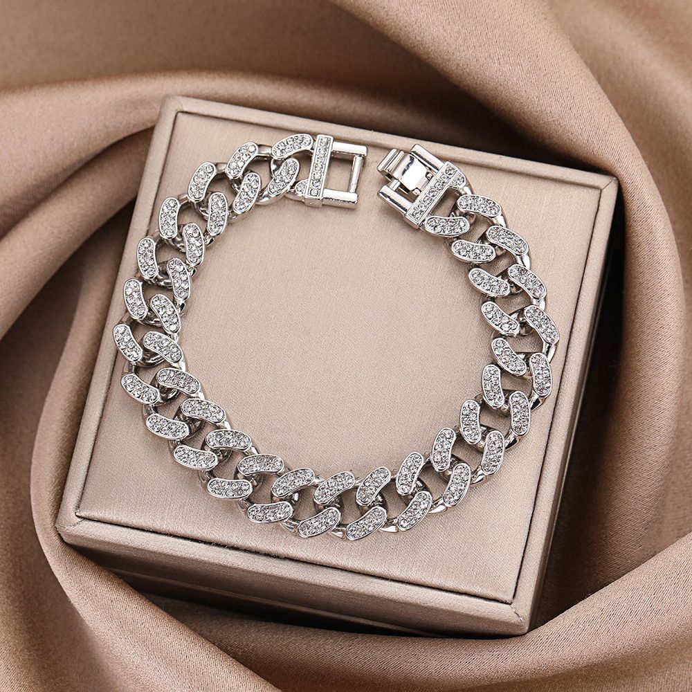 Underground Cuban Men's Inlaid With Diamonds Alloy Hip-Hop Bracelet Electroplated Couple Jewelry_ipsvogv.com