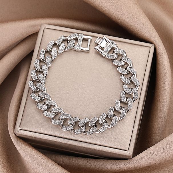 Underground Cuban Men's Inlaid With Diamonds Alloy Hip-Hop Bracelet Electroplated Couple Jewelry_ipsvogv.com