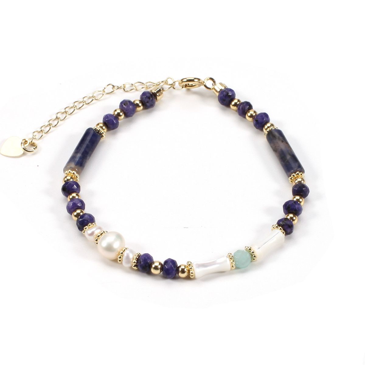 Freshwater Pearl Bamboo Shell Lapis Lazuli Natural Stone Bracelet Necklace Set Female_ipsvogv.com
