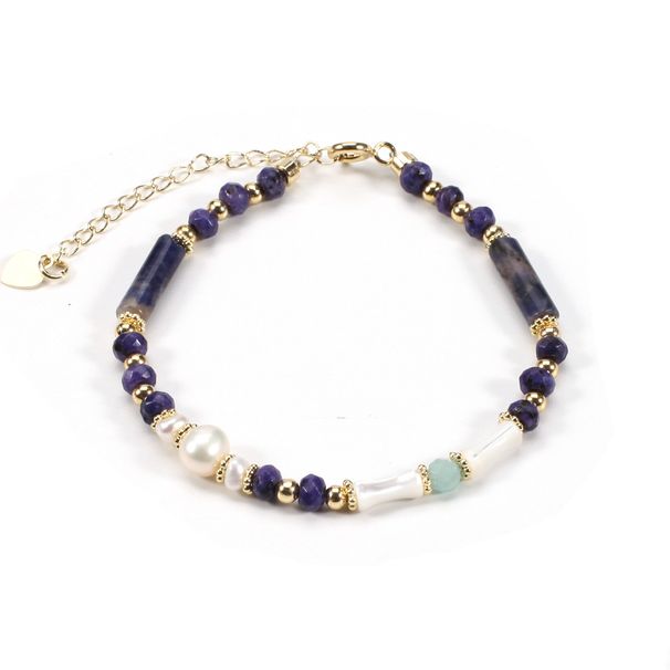 Freshwater Pearl Bamboo Shell Lapis Lazuli Natural Stone Bracelet Necklace Set Female_ipsvogv.com