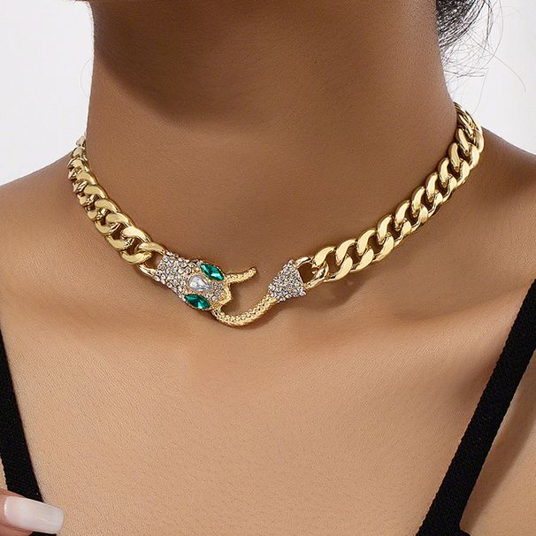 Snake shaped metal chain necklace collarbone chain internet red 2023 new ins hip-hop trendy cool jewelry_ipsvogv.com