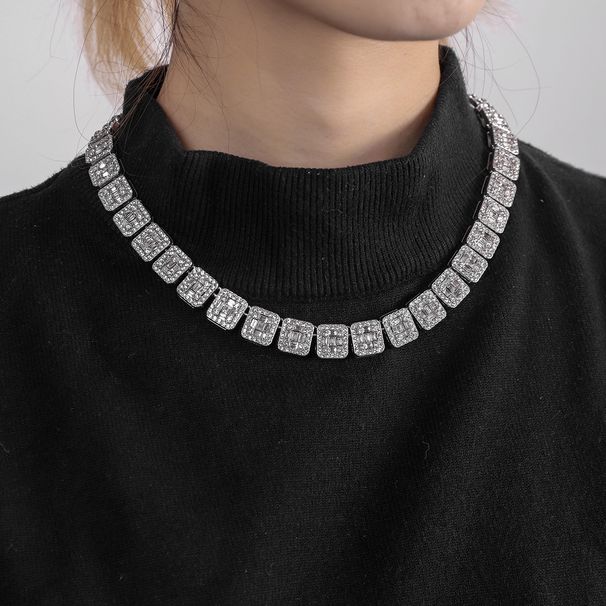 Hip Hop Cuban Fashion New Product Square Rock Sugar Chain 13mm Necklace Niche Hip-hop Jewelry Accessories_ipsvogv.com