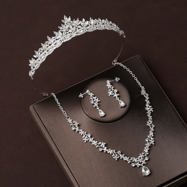 Wedding crown new style headband main wedding crown Korean style high end atmosphere necklace three piece female bride headdress_ipsvogv.com