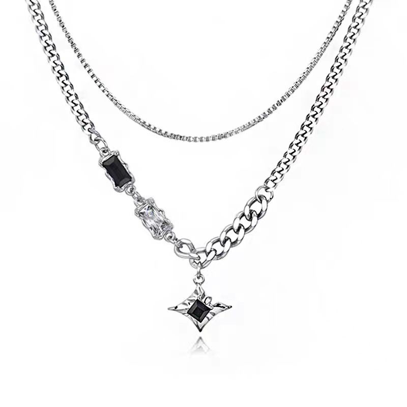 double layer necklace hip hop design niche personality accessories advanced men and women clavicle necklace_ipsvogv.com