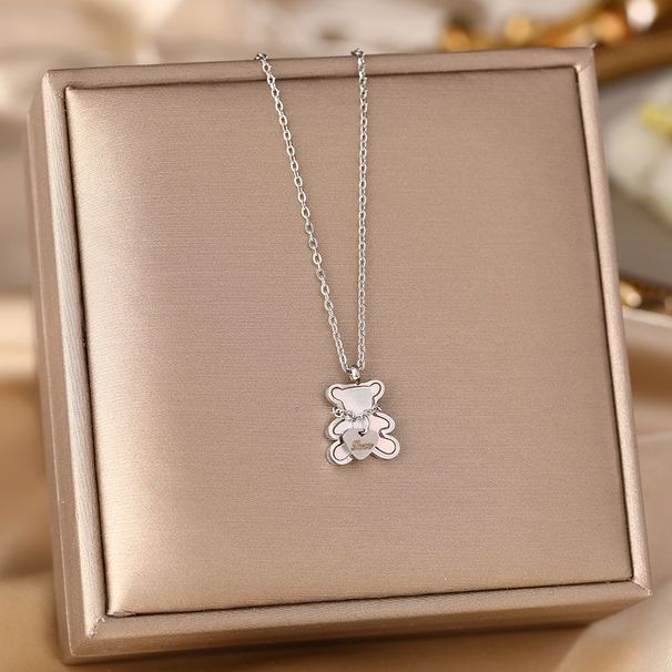 Korean Version Cute And Fun Design, White Shell Teddy Necklace, Feminine Temperament, Titanium Steel Love Bear_ipsvogv.com