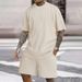 Men's Textured Linen Blend Set - Summer Loose Fit Short Sleeve Suit | Vacation Ready Coordinated Outfit_ipsvogv.com