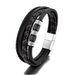 simple stainless steel leather rope bracelet popular multi layer black leather braided men's bracelet_ipsvogv.com
