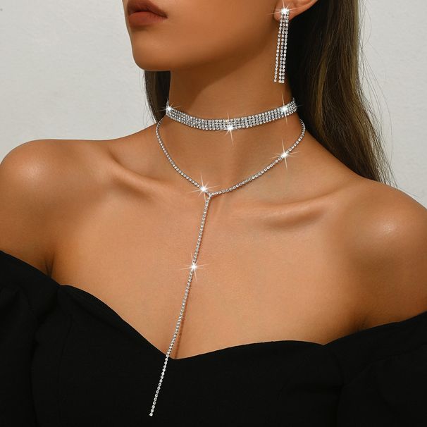Women’s Jewelry Set Fashion New Full Diamond Multi Layer Necklace Fashionable Simple Long Tassel Necklace Clavicle Chain Female Jewelry_ipsvogv.com