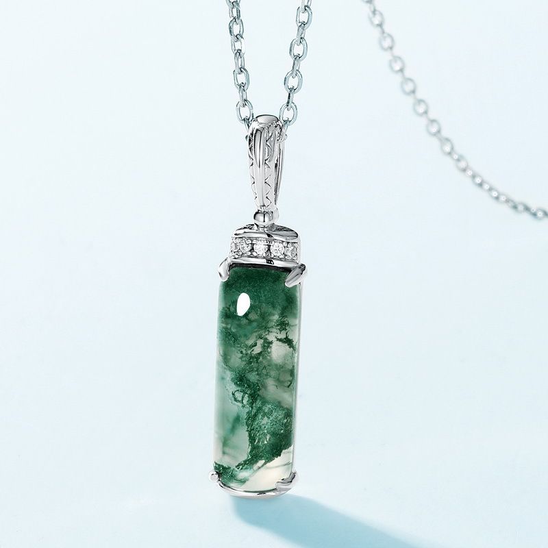 new Perfume Bottle Natural Green Moss Stone Pendant Female S925 Silver Inlaid Water Grass Agate Pendant Fashion_ipsvogv.com