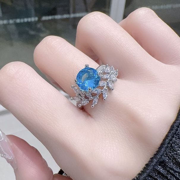blue Rose Niche Small Butterfly Design Zircon Open Ring, Layered And Personalized Light Luxury High-end Ring For Women ,_ipsvogv.com