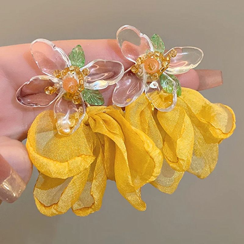 Women’s Jewelry Set Fashion Yellow Flower Personality Exaggerated Earrings Net Red Super Fairy Handmade Earrings New Holiday Travel Accessories_ipsvogv.com