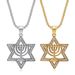 Hip Hop New Titanium Steel Gold-Plated Inlaid Diamond Star Of David Pendant Men's Hexagram Necklace_ipsvogv.com