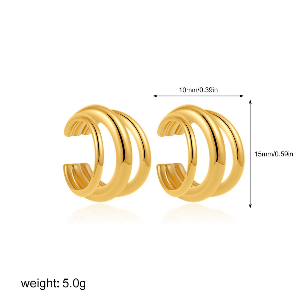 Women’s Jewelry Set Fashion Gold Simple C Shaped Ear Clip Without Ear Holes Ear Bone Clip Three Layer Earrings Fashionable Commuting Single Piece_ipsvogv.com
