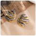 two color personality versatile stainless steel gold round pleated texture hot selling earrings_ipsvogv.com