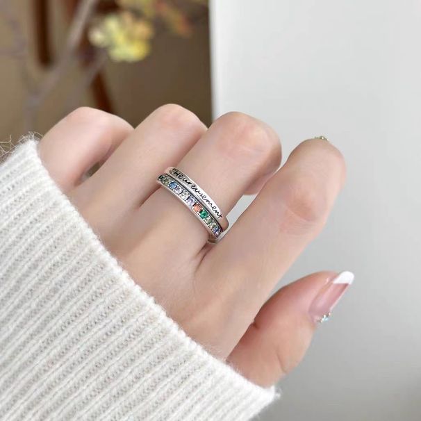 New Sweet And Versatile Niche Design Accessory, Double-layer Color Diamond Letter Ring, Women's Instagram High-end Style_ipsvogv.com