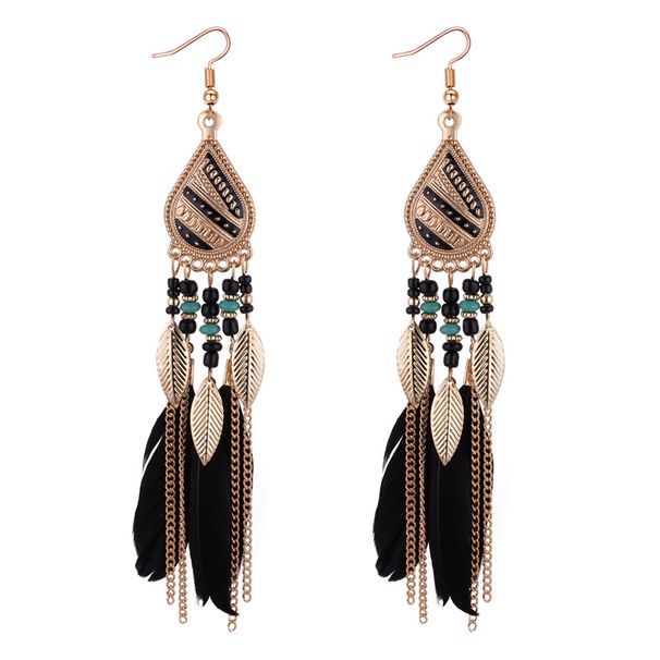 Yamaler Vintage Elegant Long Pendant Hook Feather Earrings Women Jewelry Gift_ipsvogv.com