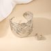 2 piece set retro fashion elegant women's metal texture leaf ladies bracelet ring jewelry set_ipsvogv.com