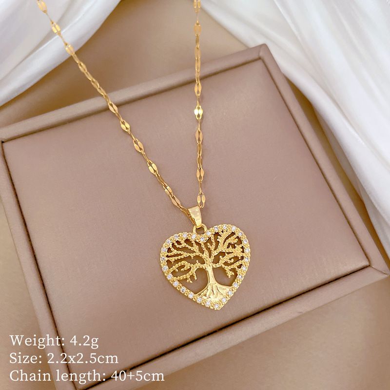 Love 【 】 Life Tree Light Luxury Temperament Gorgeous Full Diamond Necklace Women's Versatile Clavicle Titanium Steel 【 】_ipsvogv.com