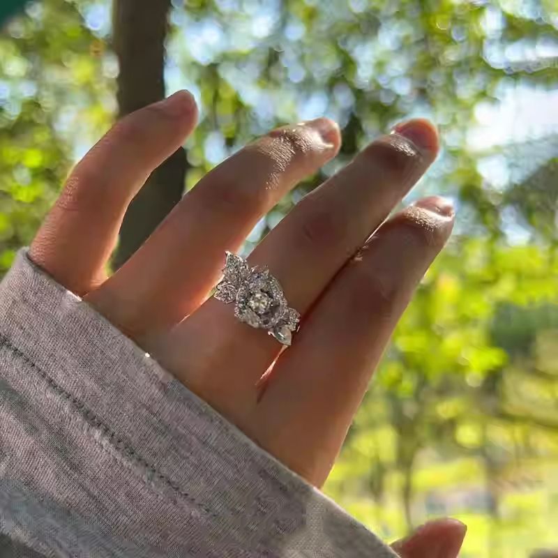 Camellia "Sparkling Micro Set Zircon Full Diamond Flower Ring With Clear Cold Feeling, Light Luxury, Exquisite And High_ipsvogv.com