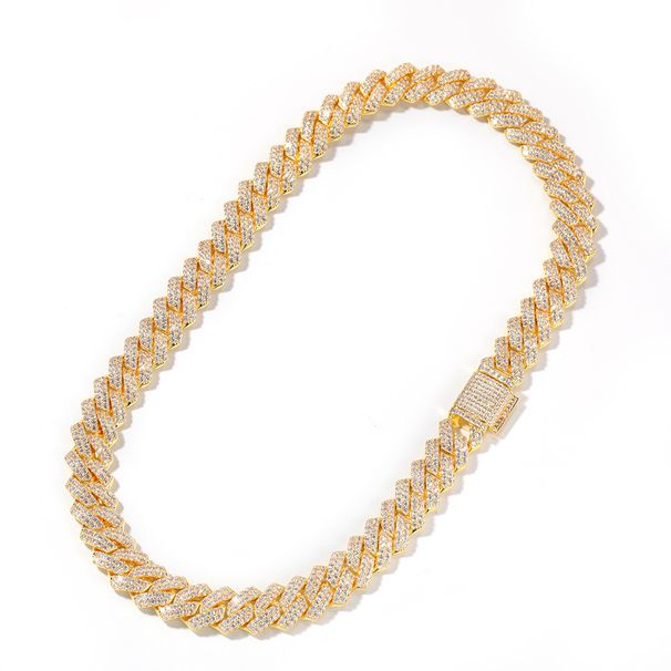 Men's Jewelry Hip Hop Cuban Bar Necklace All Match 13mm Zircon Inlaid Fashion Personality Gold Plated Necklace Jewelry_ipsvogv.com