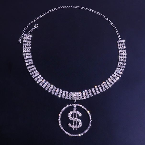 Exaggerated Diamond-encrusted Dollar Necklace Women Sexy Coin Multi-row Pendant Necklace choker_ipsvogv.com