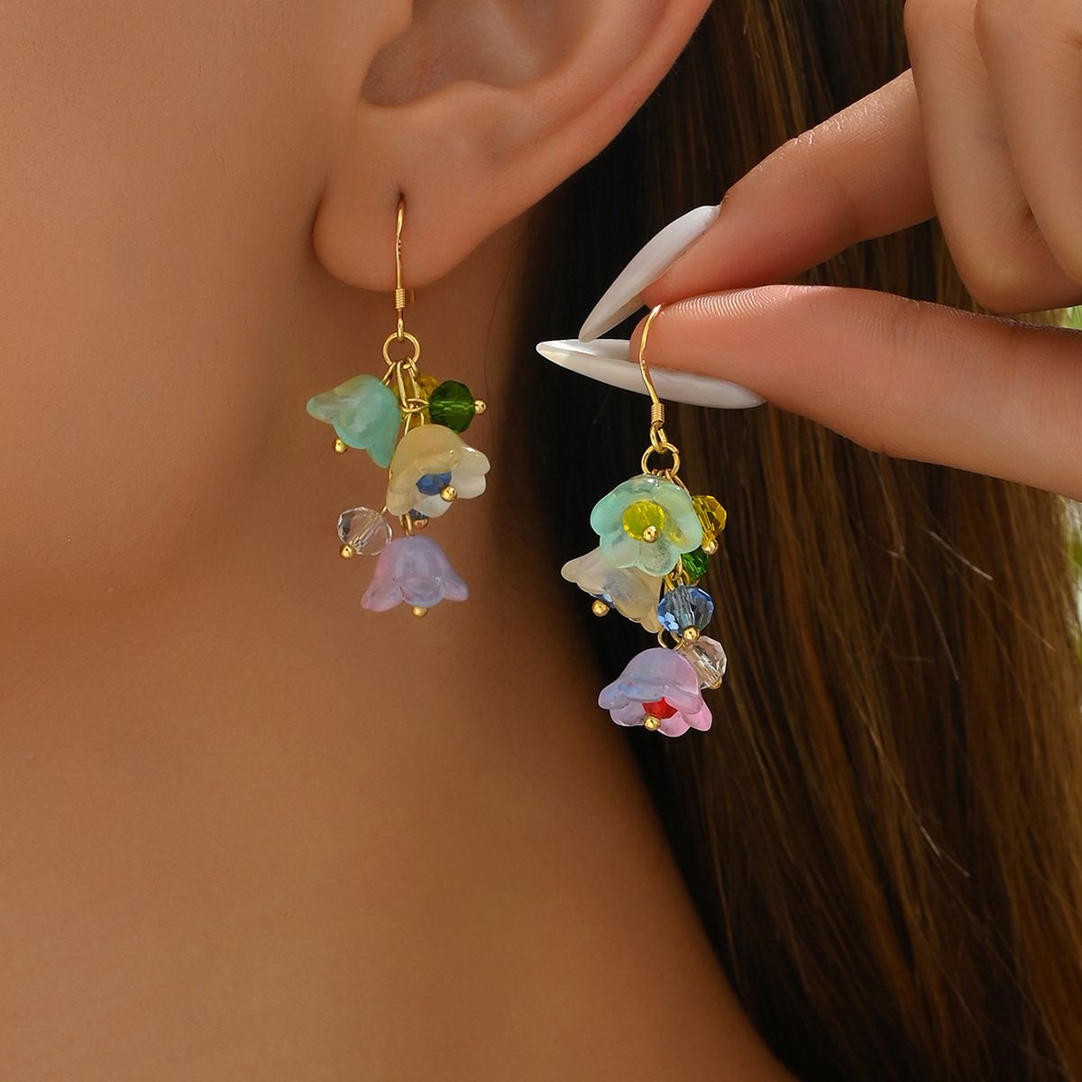 Small fresh countryside style flower ear, versatile and niche, hand woven colorful bell orchid design, high-end_ipsvogv.com