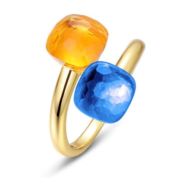 Candy Colored Gem Ring Female S925 Silver Gold Plated Diamond Open Finger Ring Light Luxury Personality Fashion_ipsvogv.com